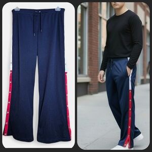 Tommy Hilfiger Joggers Blue w Red & White Side Snap Lightweight Athletic Pants/M